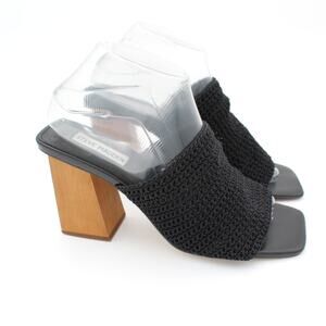 Steve Madden Crochet Block Heel Womens 8.5  Black Knit Y2K Wood Retro Chic